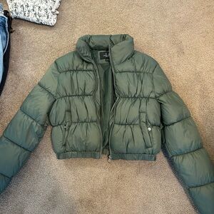 Green Puffy Cropped Coat